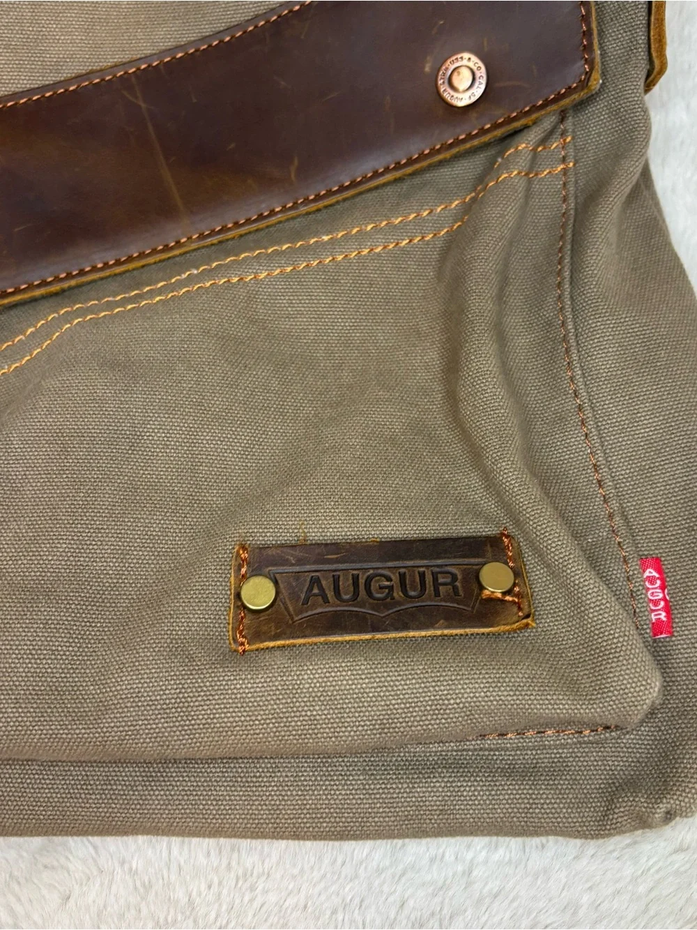 Vintage Augur Olive Canvas Messenger Bag with Brown Leather Accent